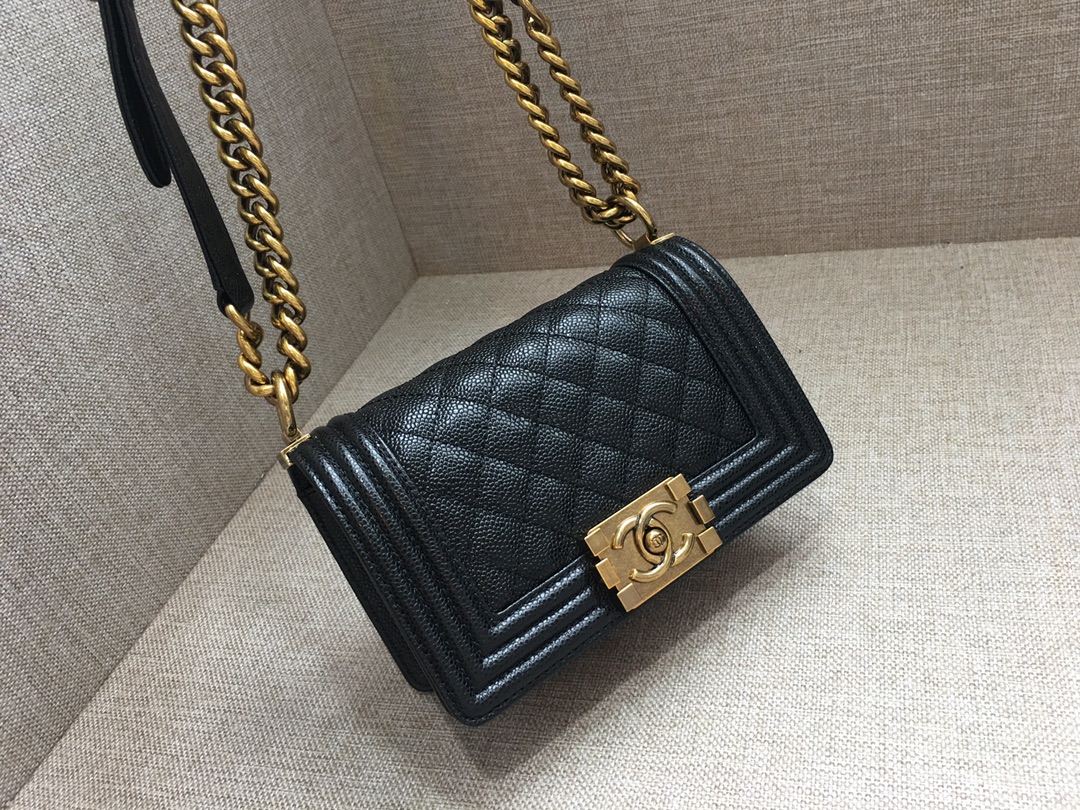 Caviar Small Boy Handbag Flap Bag A67085 Black/Gold